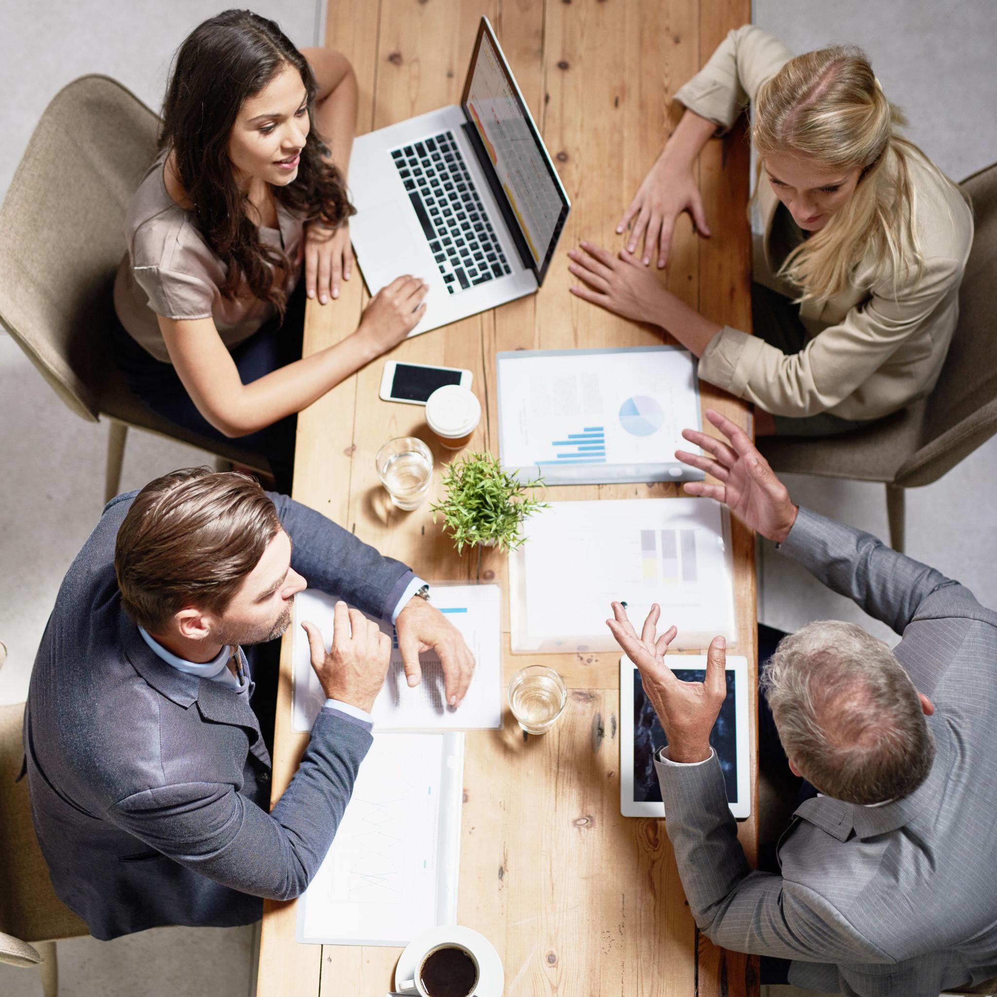 Marketing professional presenting strategy with mentor support